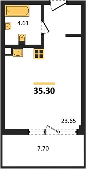 Апартаменты 1-комн. 35.3 кв. м