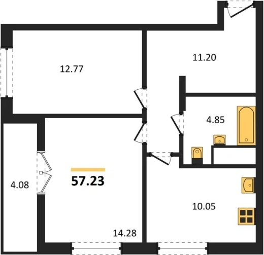 Квартира 2-комн. 57.23 кв. м
