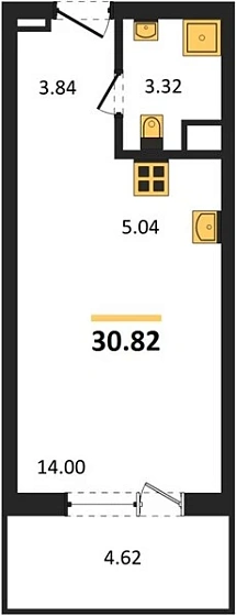 Апартаменты Студия 30.82 кв. м