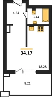 Апартаменты Студия 34.17 кв. м