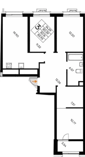 Квартира 3-комн. 83.93 кв. м