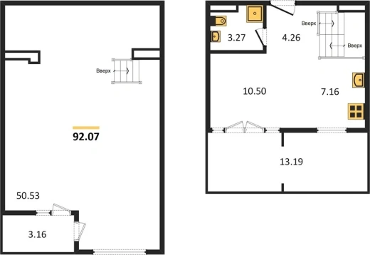 Квартира 1-комн. 92.07 кв. м