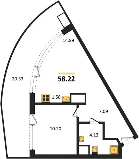 Апартаменты 1-комн. 58.22 кв. м
