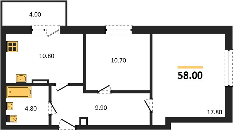 Квартира 2-комн. 58 кв. м