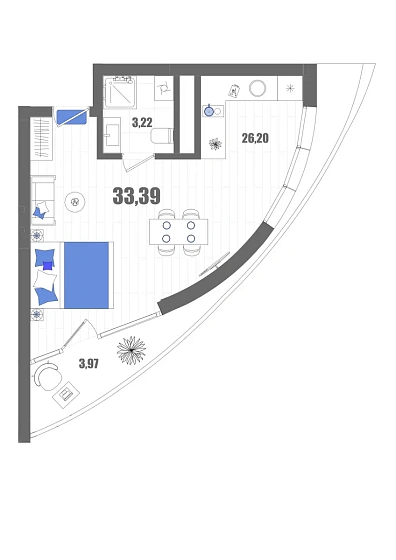 Апартаменты Студия 33.39 кв. м
