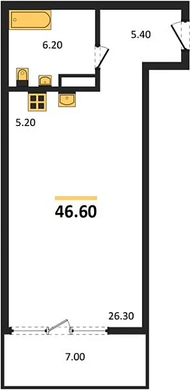 Квартира Студия 46.6 кв. м