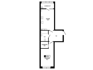 Квартира 1-комн. 45.2 кв. м