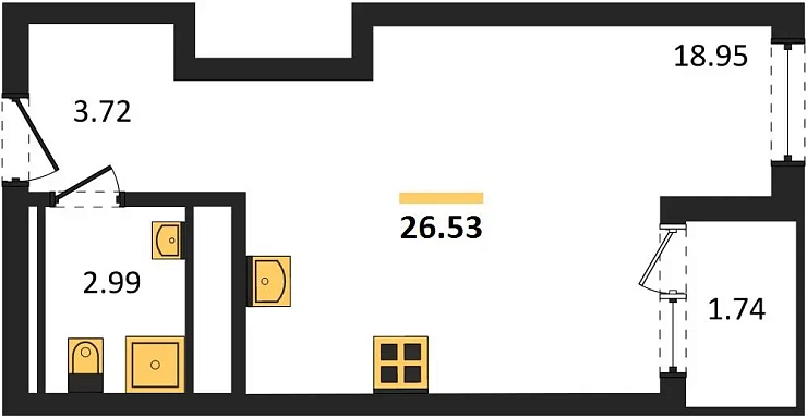 Квартира Студия 26.53 кв. м