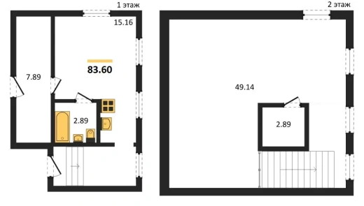 Апартаменты 2-комн. 83.6 кв. м