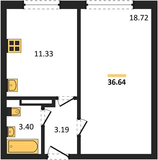 Квартира 1-комн. 36.64 кв. м