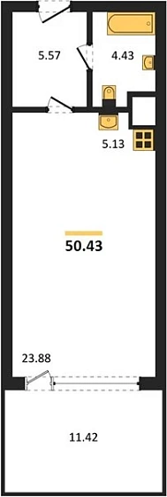Апартаменты Студия 50.43 кв. м