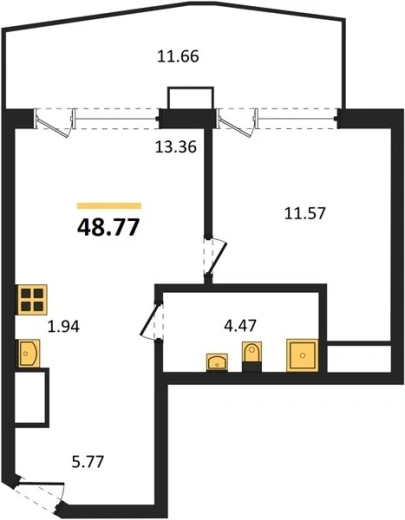 Апартаменты 1-комн. 48.77 кв. м