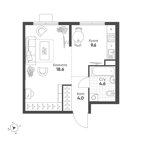 Квартира Студия 36.8 кв. м