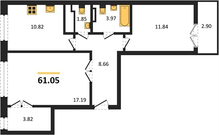 Квартира 2-комн. 61.05 кв. м