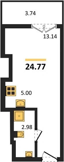 Квартира Студия 24.77 кв. м
