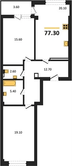 Квартира 2-комн. 75.2 кв. м
