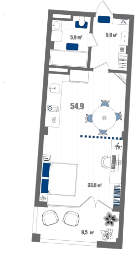 Апартаменты Студия 54.9 кв. м