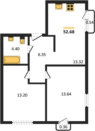 Квартира 2-комн. 52.68 кв. м