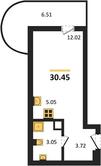 Апартаменты Студия 30.45 кв. м