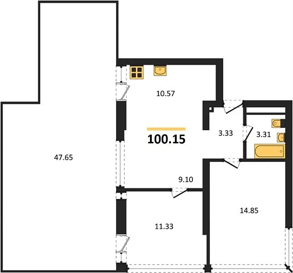 Квартира 3-комн. 100.15 кв. м