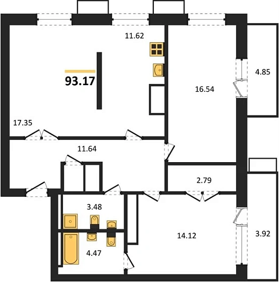 Квартира 2-комн. 93.17 кв. м
