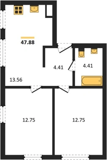 Квартира 2-комн. 47.88 кв. м
