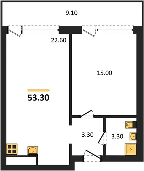 Апартаменты 1-комн. 53.3 кв. м