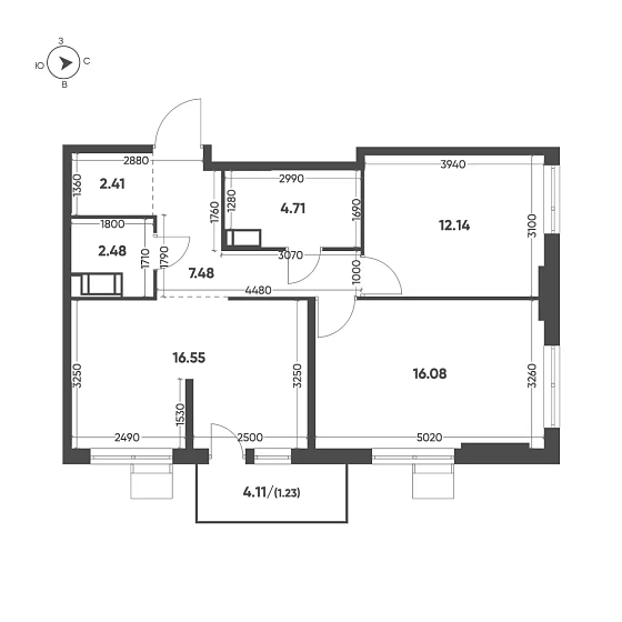 Квартира 2-комн. 63.08 кв. м