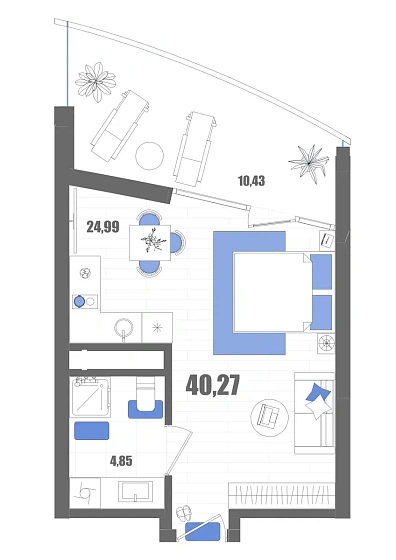 Апартаменты Студия 40.27 кв. м