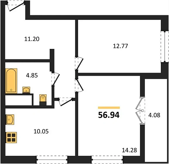 Квартира 2-комн. 56.94 кв. м