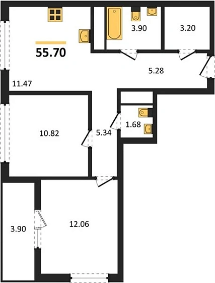 Квартира 2-комн. 55.7 кв. м
