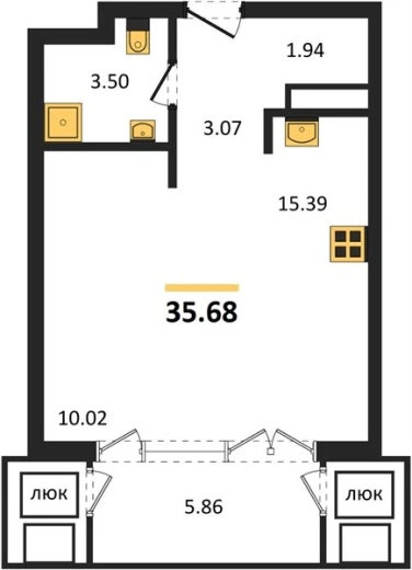 Квартира Студия 35.68 кв. м