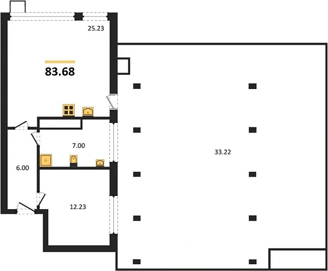 Квартира 1-комн. 83.68 кв. м