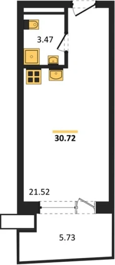 Апартаменты Студия 30.72 кв. м