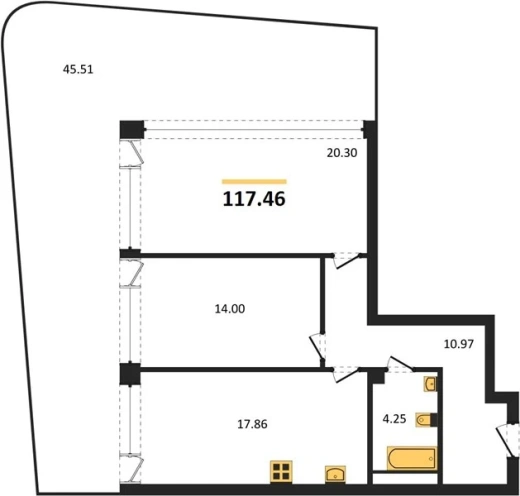 Апартаменты 2-комн. 117.46 кв. м