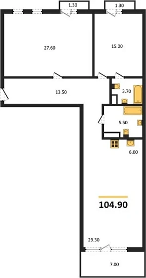 Квартира 2-комн. 104.9 кв. м