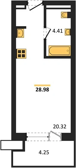 Апартаменты Студия 28.98 кв. м