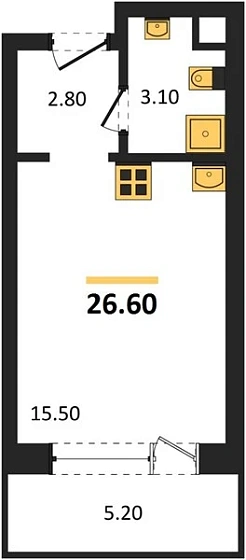 Апартаменты Студия 26.6 кв. м