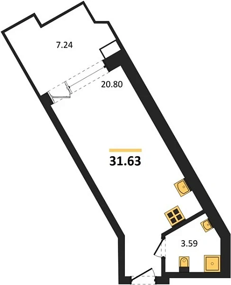 Апартаменты Студия 31.63 кв. м