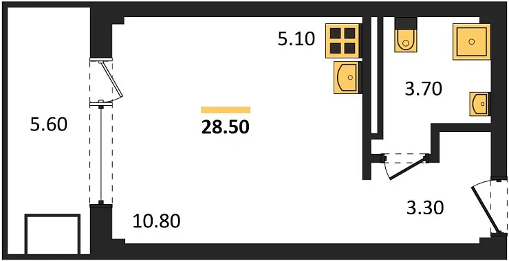 Апартаменты Студия 28.5 кв. м
