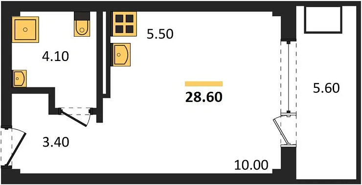 Апартаменты Студия 28.6 кв. м