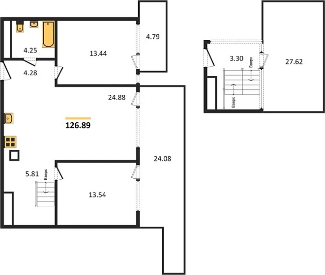 Апартаменты 2-комн. 126.89 кв. м