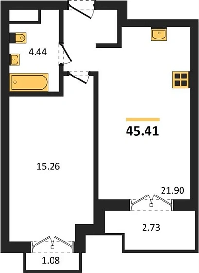 Квартира 1-комн. 45.41 кв. м