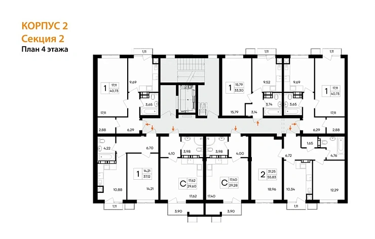 Квартира 1-комн. 40.73 кв. м