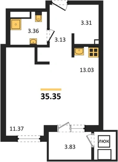 Квартира Студия 35.35 кв. м