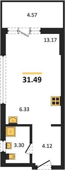 Квартира Студия 31.49 кв. м