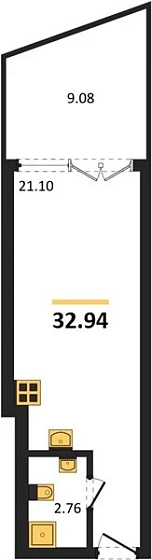 Апартаменты Студия 32.97 кв. м