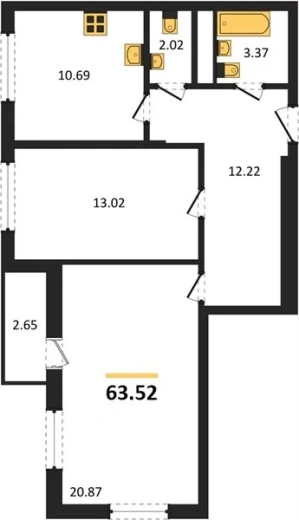 Квартира 2-комн. 61.5 кв. м