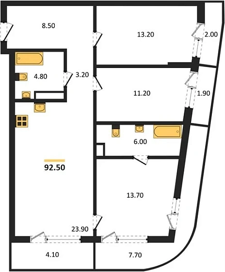 Квартира 3-комн. 92.5 кв. м