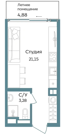 Апартаменты 1-комн. 29.32 кв. м